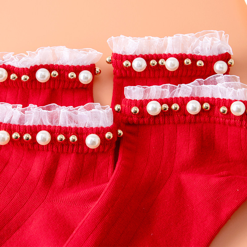 本命年袜子女红色袜子马年新年红袜子女士短袜珍珠袜秋冬过年袜子,淘宝优惠券,粉丝福利购,淘宝优惠卷