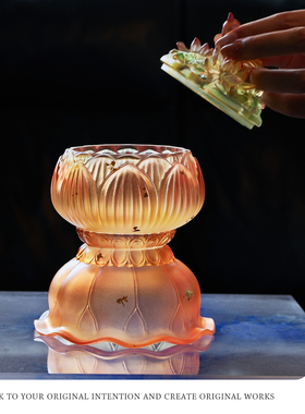 心缘甄琉璃香器繁花瑞鸟和荷美美喜上莲台熏炉可打篆香家用熏香炉