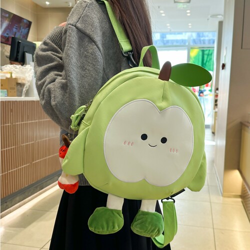 双肩包女可爱苹果包日系轻便卡通小书包休闲洋气小众布包斜挎包包 - 图1