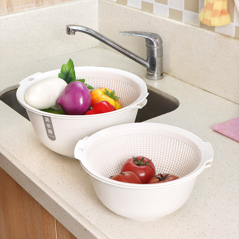 洗菜篮塑料镂空洗菜筐双层沥水篮子大号圆形水果篮厨房家用沥水筛,淘宝优惠券,粉丝福利购,淘宝优惠卷