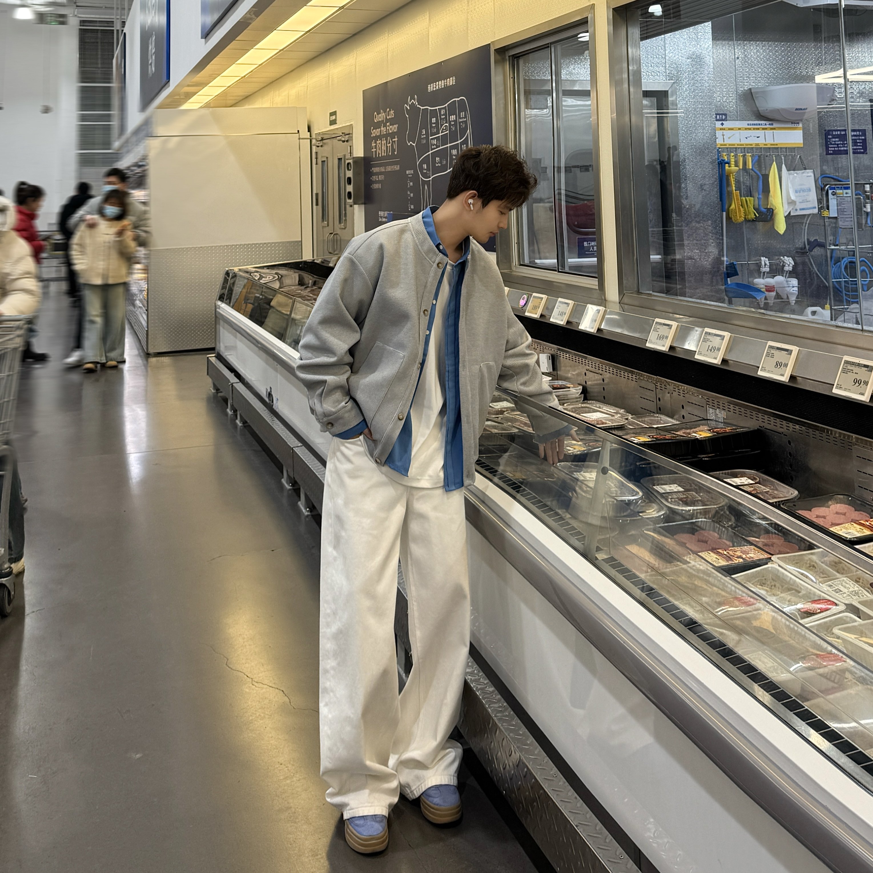 飞型记复古假两件华夫格卫衣男慵懒风撞色袖开衫宽松休闲灰色外套,淘宝优惠券,粉丝福利购,淘宝优惠卷