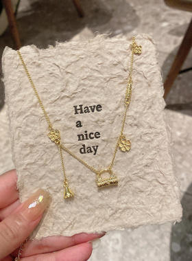 新中式金锁花朵吊坠项链女轻奢高