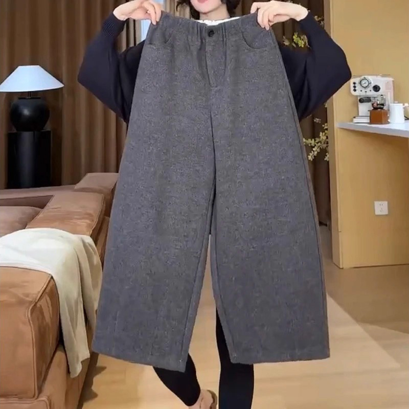 加绒毛呢休闲裤女秋冬145小个子八分梨形身材宽松显瘦阔腿奶奶裤9 - 图2