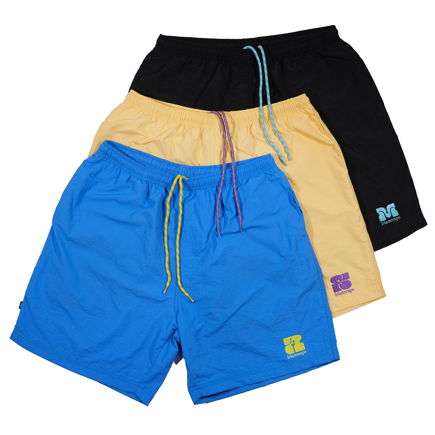 Masterape新款夏季宽松轻薄休闲撞色五分刺绣花色绳短裤,淘宝优惠券,粉丝福利购,淘宝优惠卷