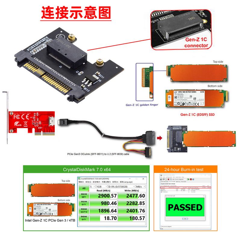 EDSFF E1.S接口SSD Gen-Z PCI-E转SFF-8639 U.2 SSD转接卡U2接口 - 图3