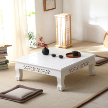 Solid wood floating window table European-style tatami tea table white carved white flower floating window small table minimalist bed tea table folk hangover