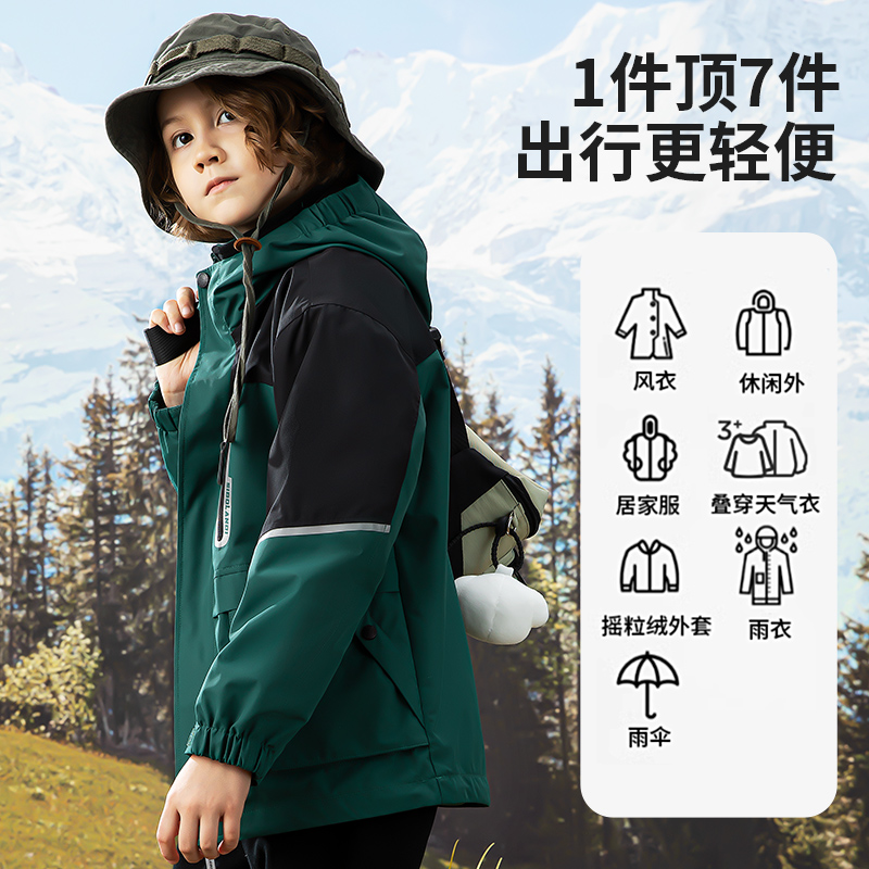 男童冲锋防风衣外套女童2025新款儿童外套春秋上衣户外三防两件套