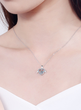 莫桑石项链女PT950铂金比翼双飞灵动爱心颈链心形18k金时尚百搭