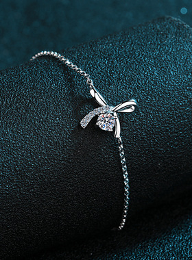 2023年新款PT950铂金手链女莫桑石手链蝴蝶结莫桑钻手链自由调节