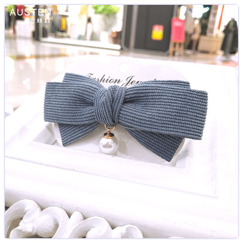 秋冬新款气质蝴蝶结发饰女发夹弹簧夹简约百搭韩国顶夹后脑勺边夹 - 图0