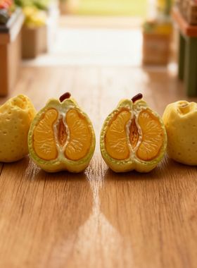 微景观剥切小柚子迷你水果店场景装饰diy钥匙扣挂件树脂配件