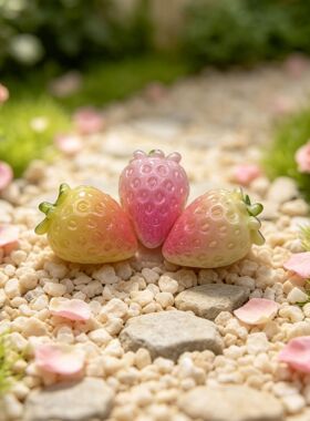 仿真草莓亮面水果食玩微缩场景装饰钥匙扣挂件奶油胶DIY饰品配件