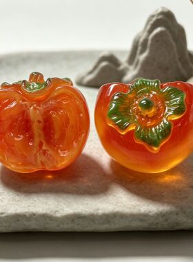 卡通仿真半切透色火晶柿子树脂微缩食玩小摆件DIY冰箱贴钥匙扣