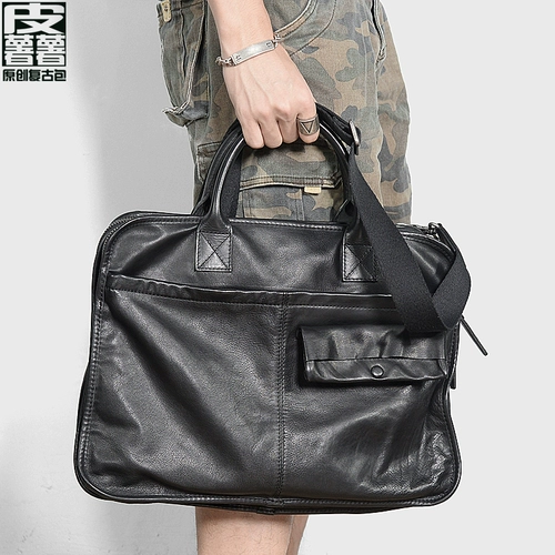 Кожаный портативный ноутбук, сумка через плечо, воловья кожа, из натуральной кожи, бизнес-версия