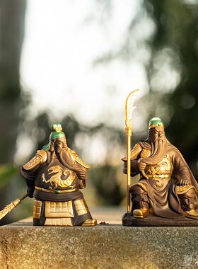 高档陶瓷关公武财神车载摆件