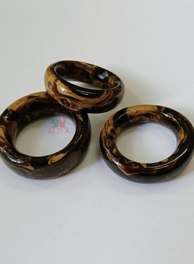 天然海柳圆形指环中式花纹时尚