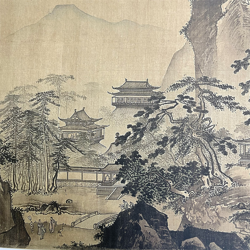 夏圭 长江万里图 宋画水墨山水长卷绢布装裱手卷高清艺术纸微喷