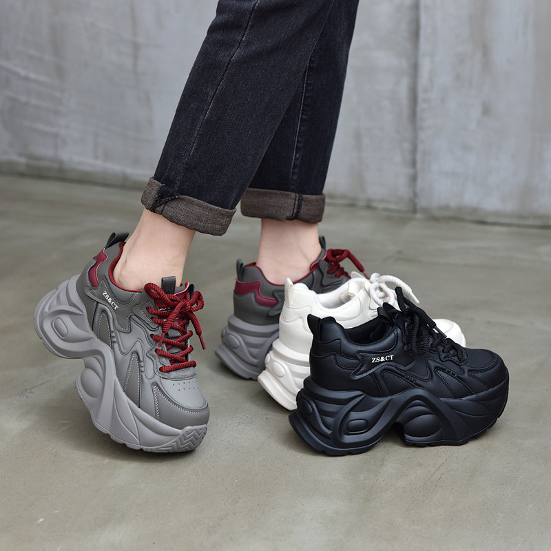 真皮老爹鞋女2025秋冬新款小个子厚底系带增高运动休闲黑复古女鞋,淘宝优惠券,粉丝福利购,淘宝优惠卷