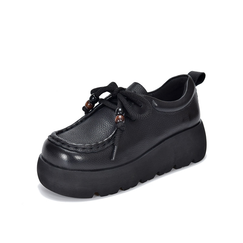 真皮厚底加绒保暖乐福鞋女2025冬季新款圆头系带增高深口松糕鞋,淘宝优惠券,粉丝福利购,淘宝优惠卷