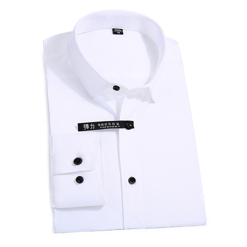 2026春季商务休闲白衬衫男长袖时尚黑扣紫色衬衣男青年打底衫修身 - 图3