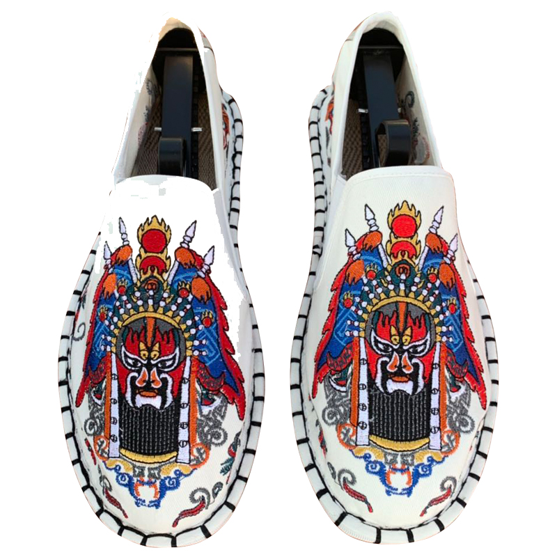 街触点旗舰店白色布鞋手工西山布鞋刺绣色鬼精神小伙红人同款社会鞋潮流懒人鞋0