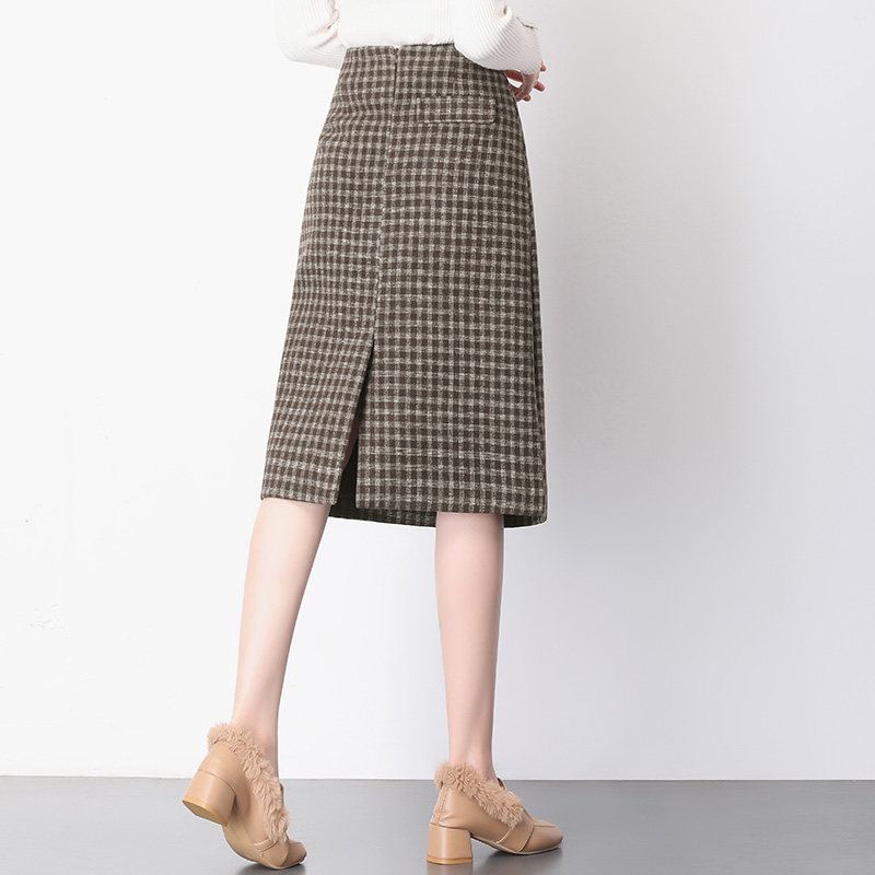 2020秋冬新款格纹毛呢韩版半身裙 早菲服饰半身裙