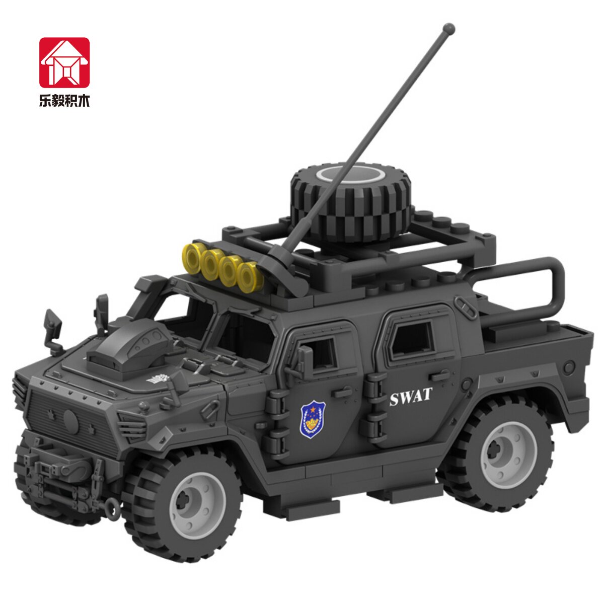 猛士装甲车军事特警察拼装积木撼马越野汽车儿童玩具车男孩子礼物