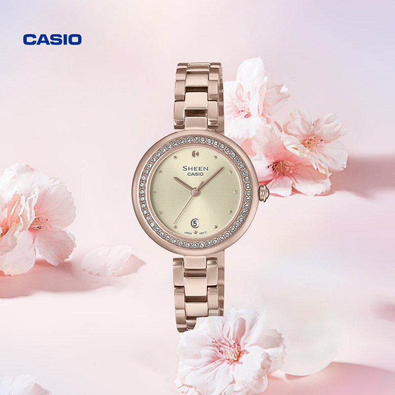 casio旗舰店she-4557水晶优雅女表 casio日韩腕表