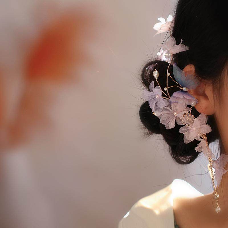 蝴蝶流苏发夹古典舞发饰边夹古风侧边旗袍头饰紫色紫藤发饰,淘宝优惠券,粉丝福利购,淘宝优惠卷