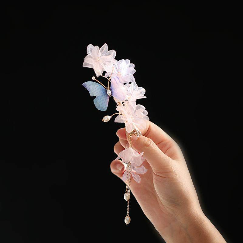 蝴蝶流苏发夹古典舞发饰边夹古风侧边旗袍头饰紫色紫藤发饰,淘宝优惠券,粉丝福利购,淘宝优惠卷