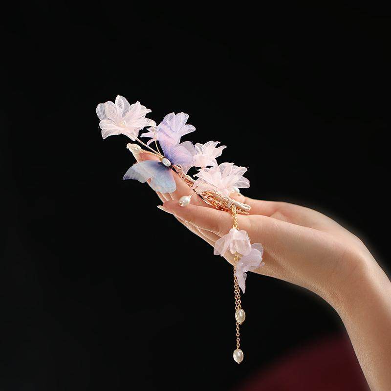 蝴蝶流苏发夹古典舞发饰边夹古风侧边旗袍头饰紫色紫藤发饰,淘宝优惠券,粉丝福利购,淘宝优惠卷