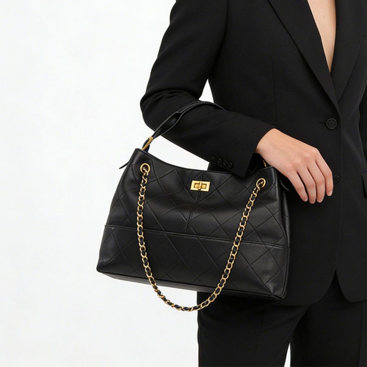 A man水桶包新款时尚菱格女士手提包大容量通勤托特包高级单肩包,淘宝优惠券,粉丝福利购,淘宝优惠卷