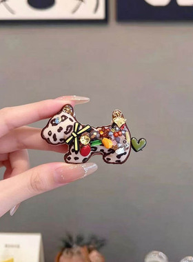 豹纹小狗发夹镶钻卡通鸭嘴夹复古趣味侧边刘海夹高级感发饰头饰女