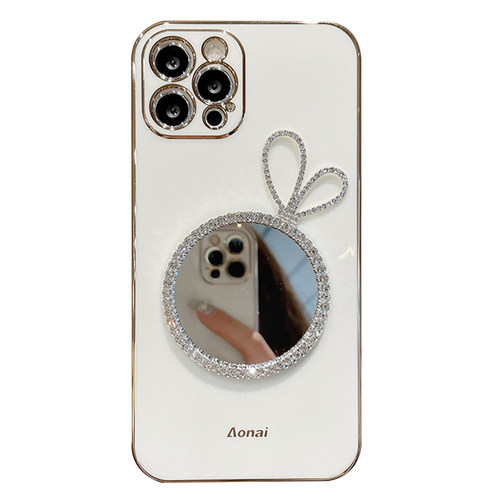 水钻兔耳朵补妆镜子iPhone16pro适用15pro手机壳14proMax超薄软硅胶12个性创意11苹果13防摔保护套plus女新款 - 图3