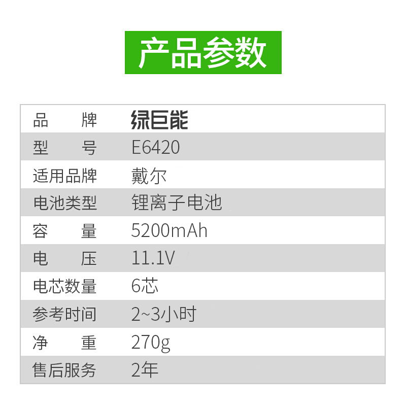 绿巨能适用戴尔笔记本电池 E5420 E6430 E6420 E6520 M421R E5520 8858X T54FJ 5525 M5Y0X笔记本电脑电池 - 图2