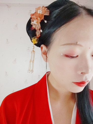 聆琅原创卷芯洒金玫瑰插梳琉璃精致发钗汉服配饰头饰 月FYW012微 - 图2