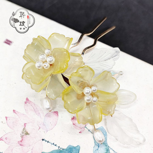 聆琅原创卷芯洒金玫瑰插梳琉璃精致发钗汉服配饰头饰 月FYW012微 - 图0