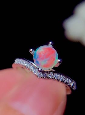 绚丽多彩裸石6mm特惠欧泊戒指