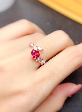 精品天然粉托帕石戒指 主石心6*6mm特惠爱心戒指925银镀玫瑰金