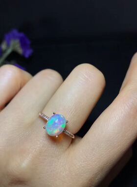 银镶天然蓝欧泊戒指活口