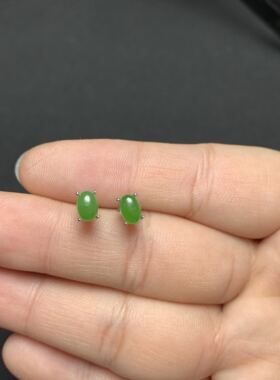925银天然碧玉小巧精致耳钉