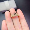 New natural green sapphire ring 925 silver gold plated main stone 4*6mm fashionable and versatile live ring