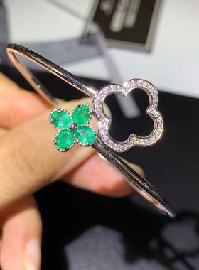 天然玻璃体克拉925银祖母绿手镯