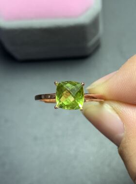 925银镀白金天然橄榄石活口戒指