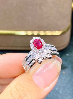 新款特惠天然缅甸红宝石戒指925