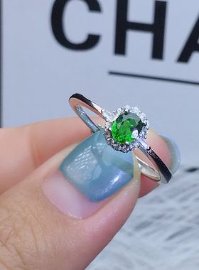 特惠天然透辉石戒指925银镶奶奶