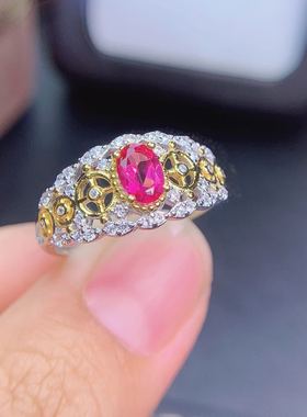 925银精工镶嵌活口托帕石戒指