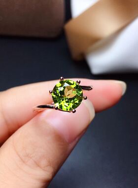 天然橄榄石白金色活口戒指