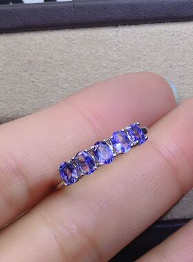 天然坦桑石戒指经典简约款爆闪