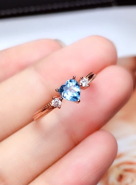 天然瑞士蓝托帕石戒指银支持检测